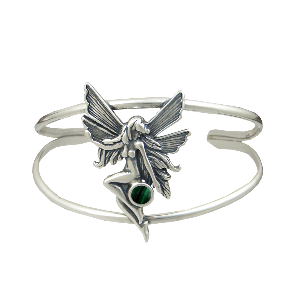 Sterling Silver Fairy Cuff Bracelet With Malachite